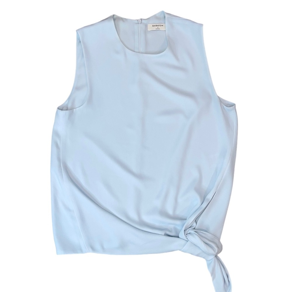 Aritzia Babaton Pale Blue Hopkins Sleeveless Tie Blouse Size Small - Picture 8 of 12